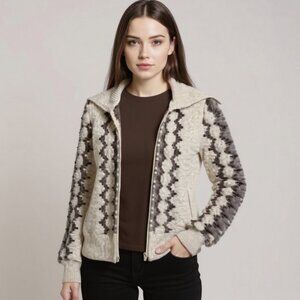 VINTAGE Polarknit Iceland Arctic Sheep Wool Zip Front Sailor Collar Jacket Rare